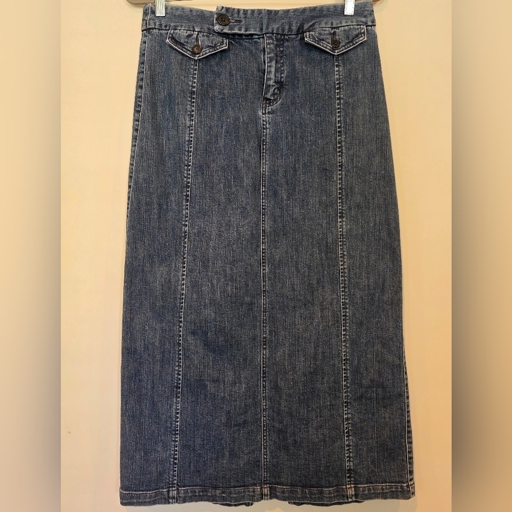 Eddie Bauer Size 10 Vintage Blue Denim Maxi Jean Skirt Gorpcore Country Farmcore - Picture 2 of 7